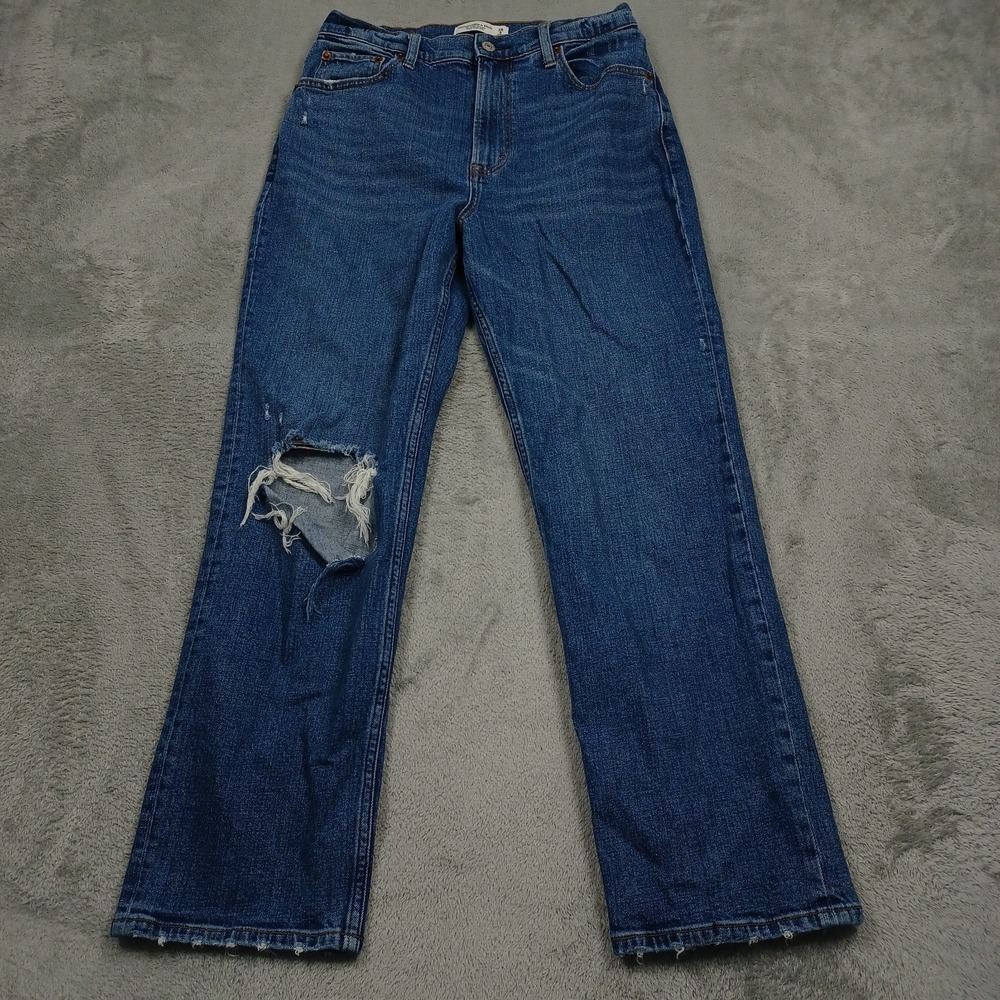 Abercrombie Fitch Jeans Womens 29 Blue Distressed Straight High Rise Casual